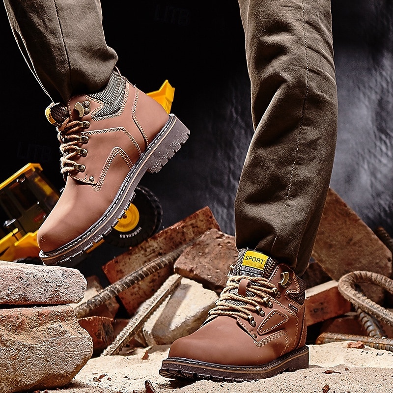 Men's Yellow Faux Leather Work Safety Boots with Shock-Absorbing Sole and Steel-Toe Protection, Durable Construction Boots for Outdoor Labor and Industrial Work 2026 - $64.99 –P5