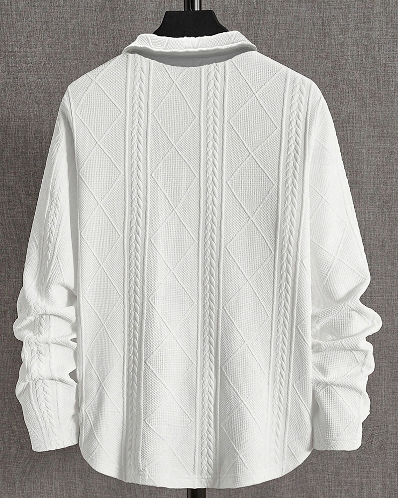 رجالي قميص الجولف قمصان بولو الجولف عمل فضفاض Lapel كم طويل أساسي الحديث سهل قماش الجاكار Buttons الربيع الخريف عادي أبيض قميص الجولف 2025 - $25.99 –P5