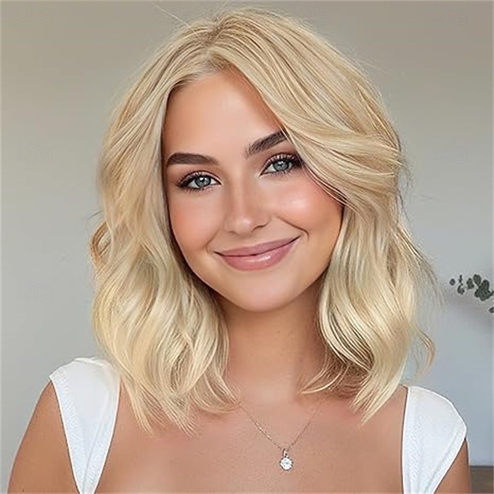 Женский парик карамельно-коричневого цвета длиной 14 дюймов с мелированием — волнистый парик длиной до плеч с предварительно выстриженными волосами на кружеве, пробор посередине, натуральный волнистый 2026 - $21.99 –P10