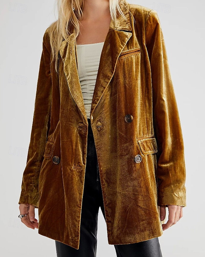 Per donna Blazer Blazer di velluto Confortevole Tasca Bottoni Moda Semplice Feste Festa / Sera Uscire Regolare Collo ripiegato Vestibilità regolare Manica Lunga Capispalla Nero Vino Verde scuro del 2026 a $45.99 –P6