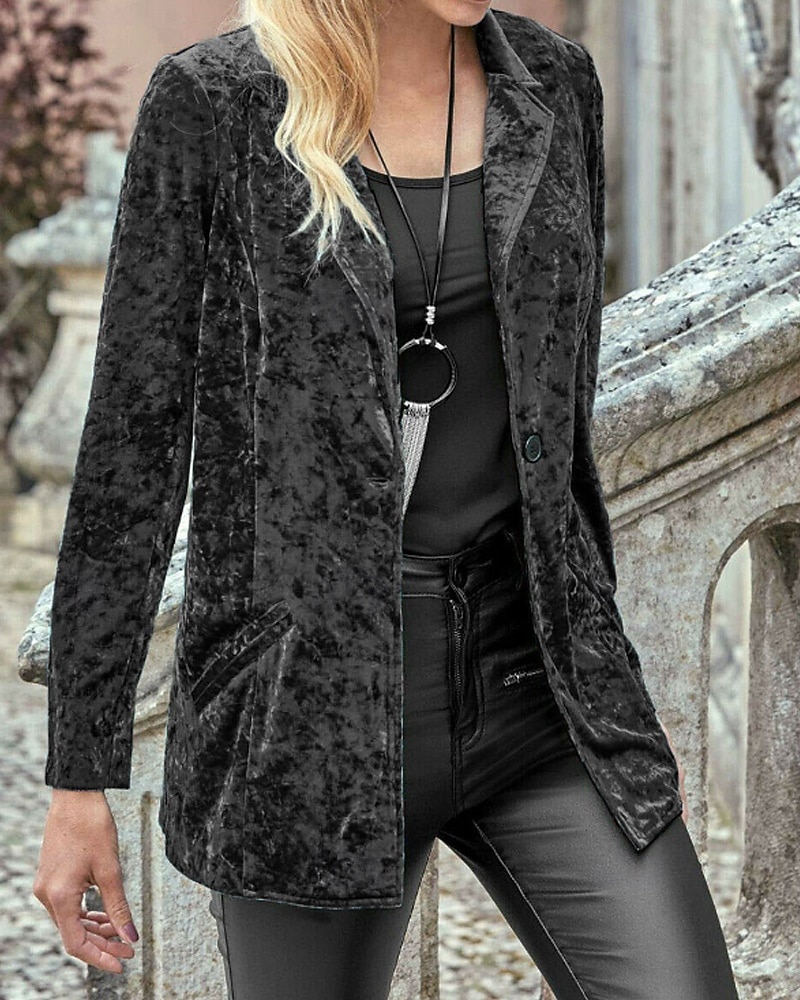 Damen Blazer Samtblazer Bequem Tasche Knöpfe Mode Einfach Party Party / Abend Regulär Umlegekragen Normale Passform Langarm Oberbekleidung Marineblau Schwarz Wein Frühling Herbst 2025 - $28.99 –P8