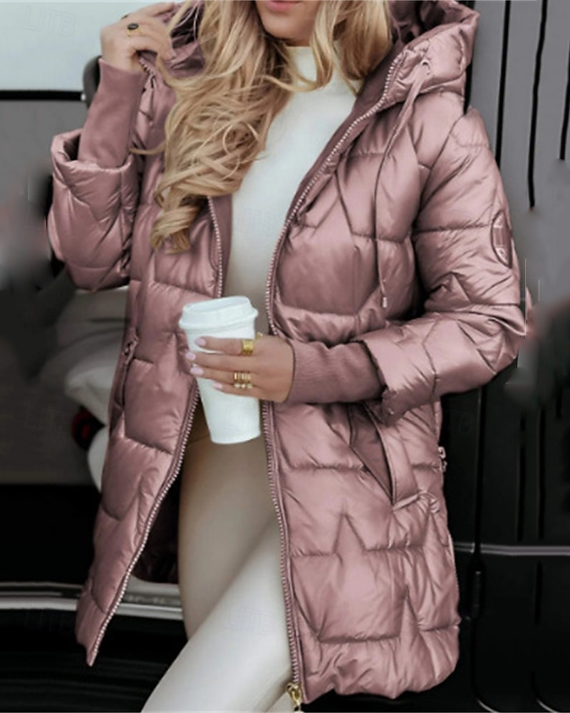 Women's Down Jacket Puffer Jacket Quilted Jacket Warm Comfortable Zipper Pocket Fashion Casual Plain Street Daily Wear Going out Zipper Regular Hooded Regular Fit Long Sleeve Outerwear Black 2026 - $31.99 –P2