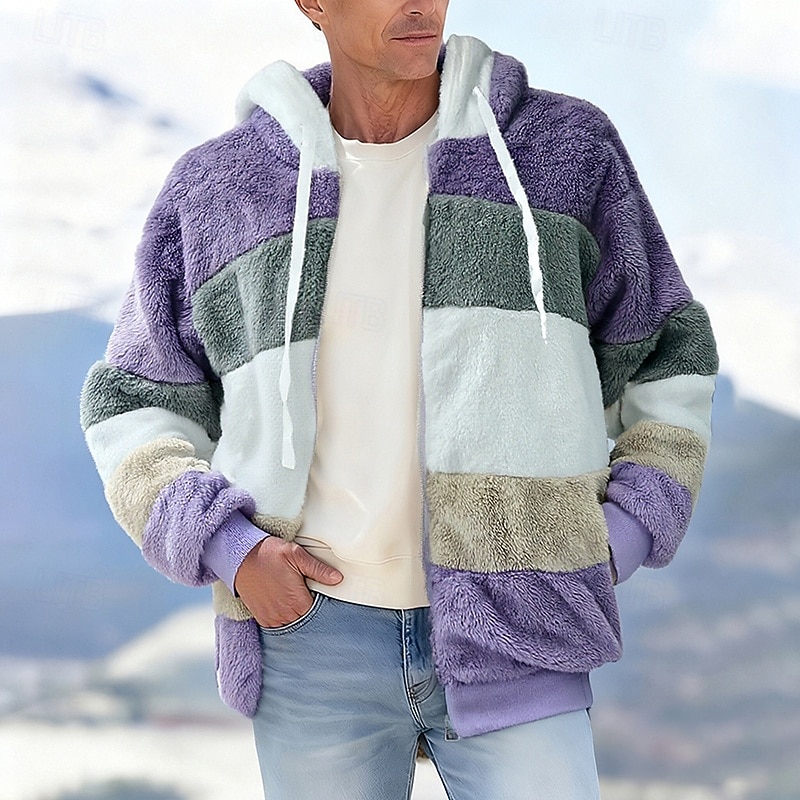 Pánské Zimní bunda Teddy Coat Dovolená Denní Zahřívací Kapsy Fleece Podzim Zima Barevné bloky Módní Šik ven Kapuce Standardní Černá Fialová Vodní modrá Fialová Hnědá Saka 2025 - $36.99 –P8