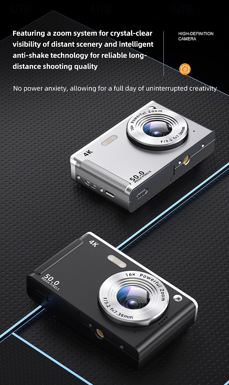 Cameră digitală HD 4K pentru studenți cu un ecran IPS de 2.8 inci pentru fotografii și videoclipuri portabile design elegant. Cadou de Ziua Îndrăgostiților 2026 - $83.99 –P8