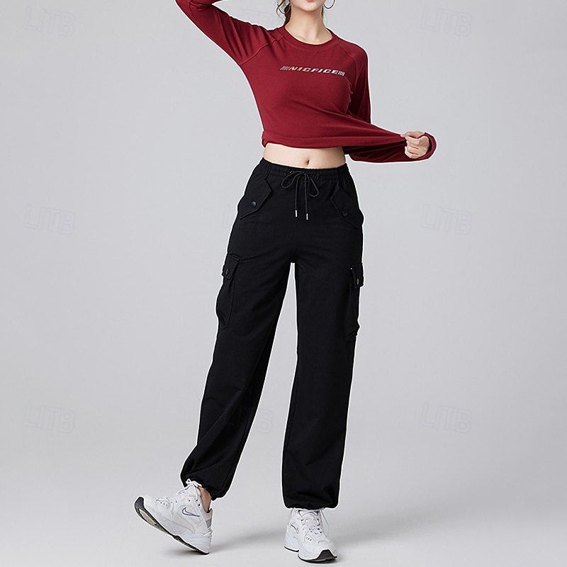 Damen Einfarbig Lauf-T-Shirt Fitnessshirt Sporttop Frühling Herbst Langarm Athleisure Baumwolle Warm Weich Atmungsaktiv Fitnessstudio Wandern Laufen Training Yoga Weinrot Schwarz Weiß Sportbekleidung 2026 - $16.49 –P2