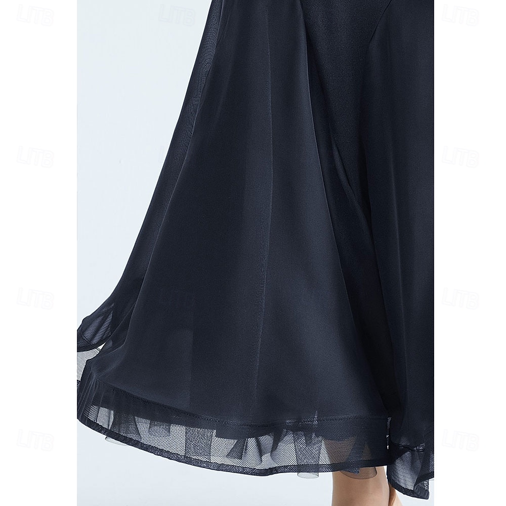 Γυναικείο φόρεμα χορού ballroom με μακριά μανίκια, mesh βαλς, τάνγκο, λάτιν φόρεμα προπόνησης, διαγωνισμού, βολάν, κομψή, ρέουσα φούστα – μαύρο 2026 - $158.99 –P5