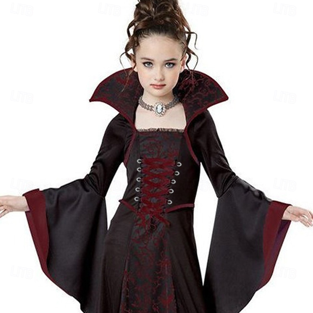 ילדים בנות שמלה גראפי ילדי תחפושת מכשפה שרוול ארוך מפלגה ליל כל הקדושים דפוס בסיסי תחפושות כותנה א-סימטרי שמלה עם כיווץ במותן קיץ אביב סתיו 4-12 שנים לבן יין 2025 - $22.99 –P2