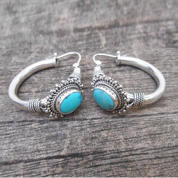 Boho zilveren creolen met turquoise edelsteen – vintage tribale sieraden voor vrouwen 2026 - $11.99 –P3