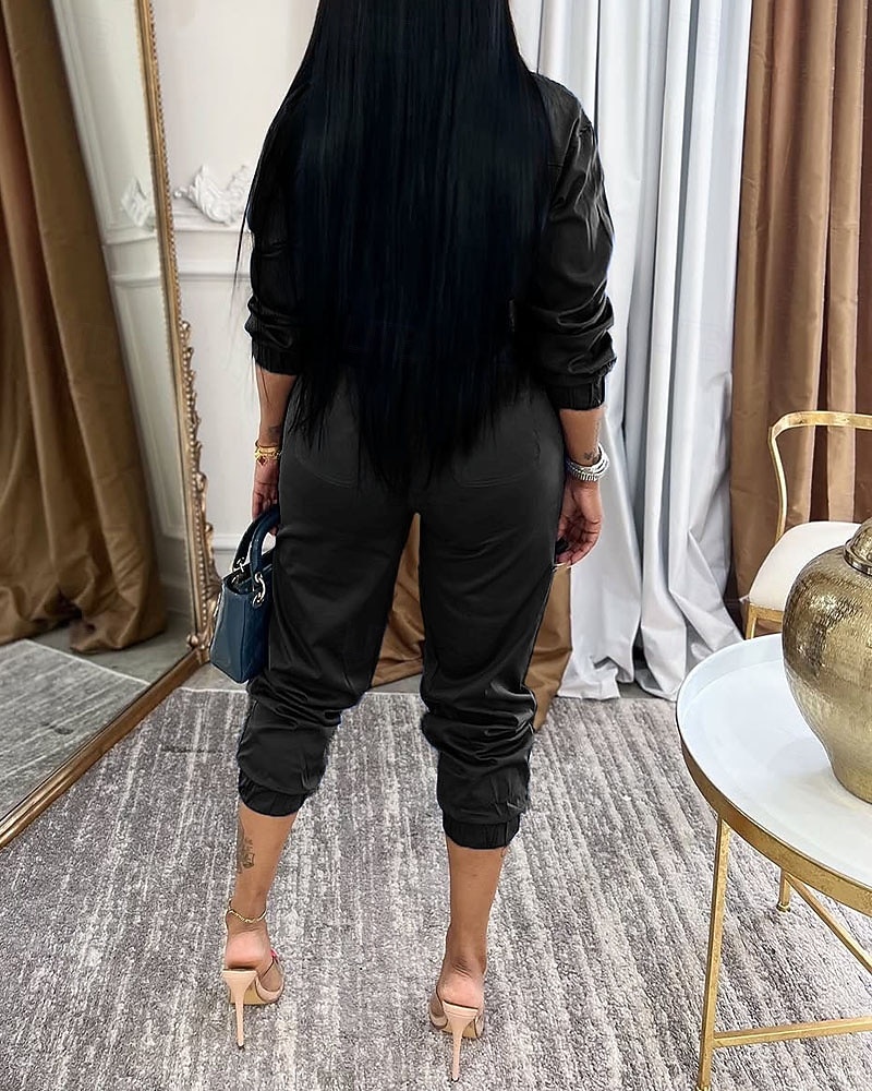 Γυναικεία Φόρμες Ενεργό Συμπαγές Χρώμα Μακρυμάνικο Παντελόνια με τσέπες Κολάρο Πουκαμίσου Φερμουάρ Τσέπη Διακοπές Καθημερινά Κανονικό Μαύρο Πράσινο Χακί Θαλασσί Φθινόπωρο 2026 - $47.99 –P4