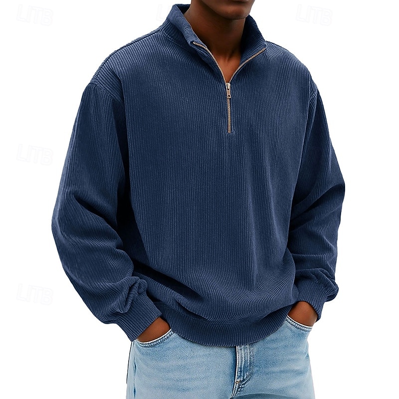 Voor heren Sweatshirt Corduroy Trui met capuchon Stoppen Sweatshirt met kwartrits Wit Opstaande boord Effen Vetoketju Met Textuur Casual Dagelijks Sport & Outdoor Streetwear Stoer Sportkleding Lente 2026 - $28.99 –P9