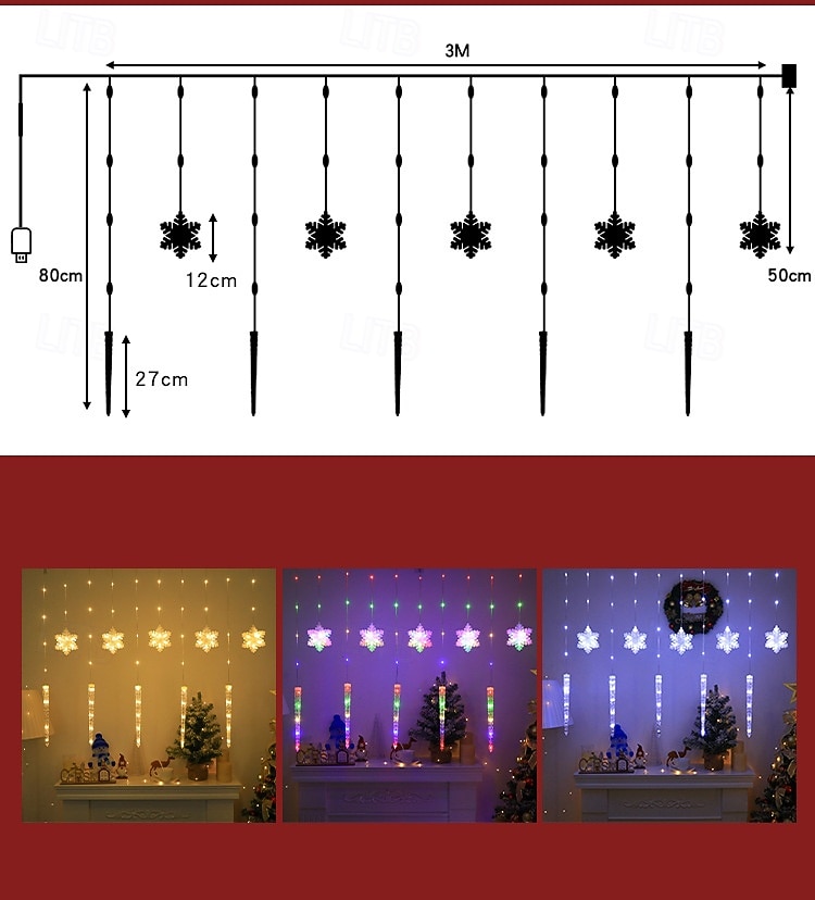 cônes de glace de Noël, flocons de neige, rideaux en fil de cuir, guirlande lumineuse, balcon du salon, porche, lumières de décoration d'ambiance de fête, télécommande 8 fonctions, alimentation USB de 2025 ? $17.99 –P7