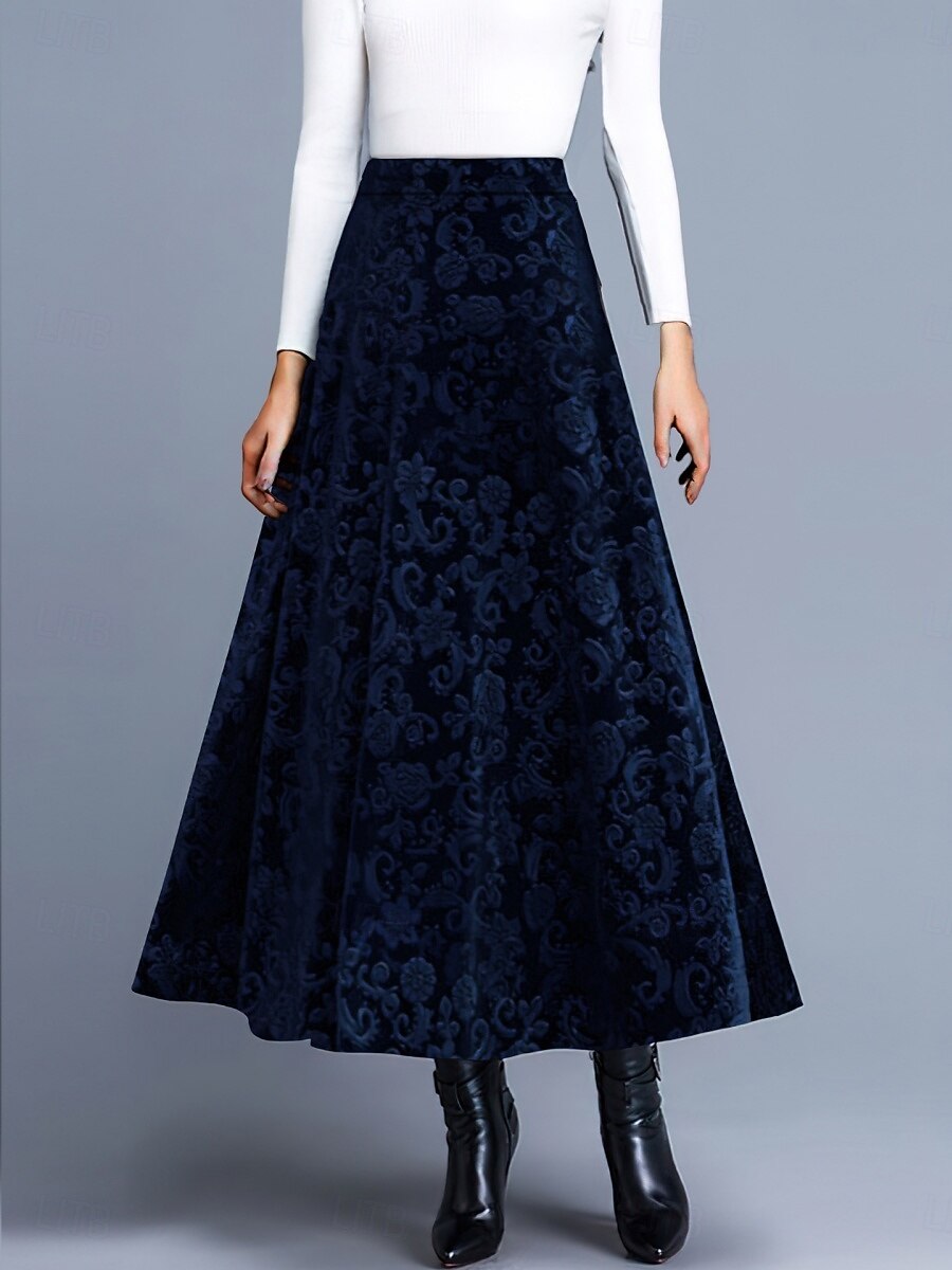 Women's Elegant Fashion Casual Maxi High Waist Skirts Floral Floral Micro-elastic Daily Street Blue Wine Purple Green Spring 2026 - $28.99 –P2