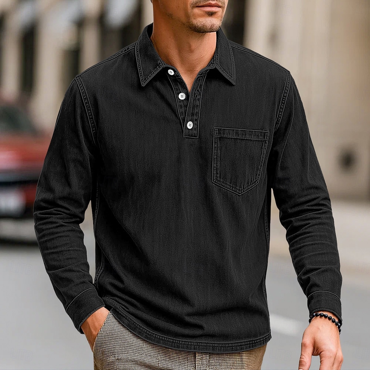 Per uomo Polo Polo da Golf Streetwear Affari Classico Manica Lunga Vintage Essenziale Tinta unica Semplice Tasca Autunno Inverno Interstagionale Vestibilità comoda Nero Rosa Blu marino Blu Viola del 2026 a $31.99 –P10