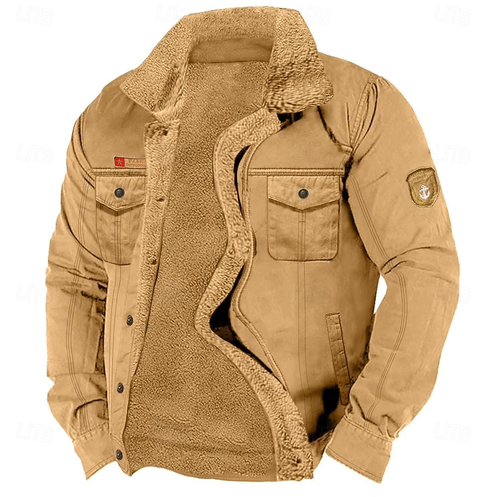 Herre Fleece-jakke Cargo jakke Avslappet Daglig Taktisk Lomme Gammeldags stil Høst Vinter Helfarge Aktiv Årgang Normal Bomull Svart Mørkegrønn Kakifarget Jakker 2026 - $62.99 –P5