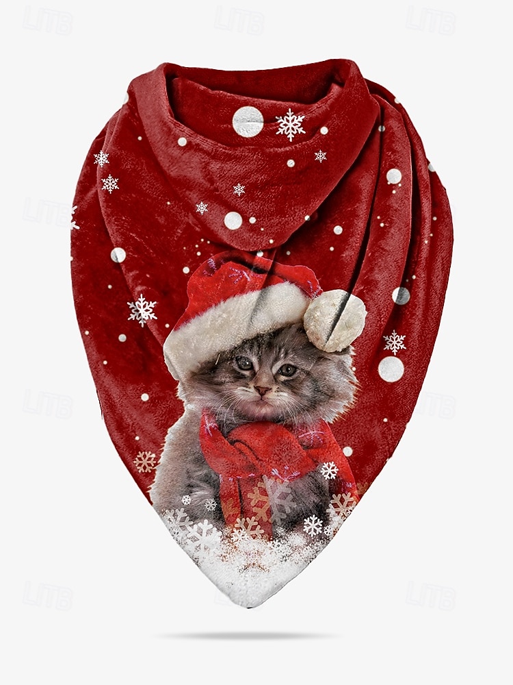 Écharpe de Noël à imprimé chat pour femme, cache-cou triangle rouge douillet avec motif chaton et bonnet de Père Noël, châle d'hiver doux pour fêtes et cadeaux de fin d'année de 2025 ? $18.99 –P6