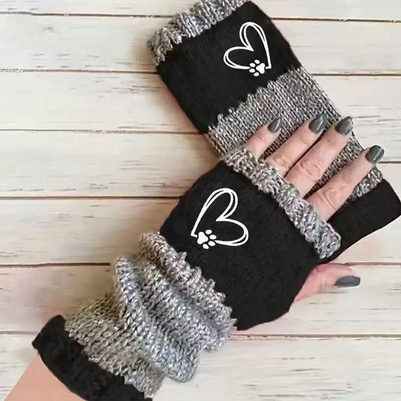 Women's 1 Pair Fingerless / Winter Gloves / Knitted Gloves Streetwear / Outdoor Gloves - Heart / Print 2026 - $16.99 –P2