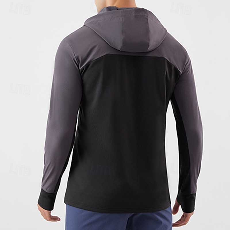 Męskie Kolorowy blok Kurtka sportowa Jesień / Zima Kaptur Długi rękaw Athleisure Ochrona przed słońcem Lekki Siłownia Piesze wycieczki Bieganie Trening Joga Czarny Niebieski Ciemnoniebieski Odzie 2026 - $40.99 –P16