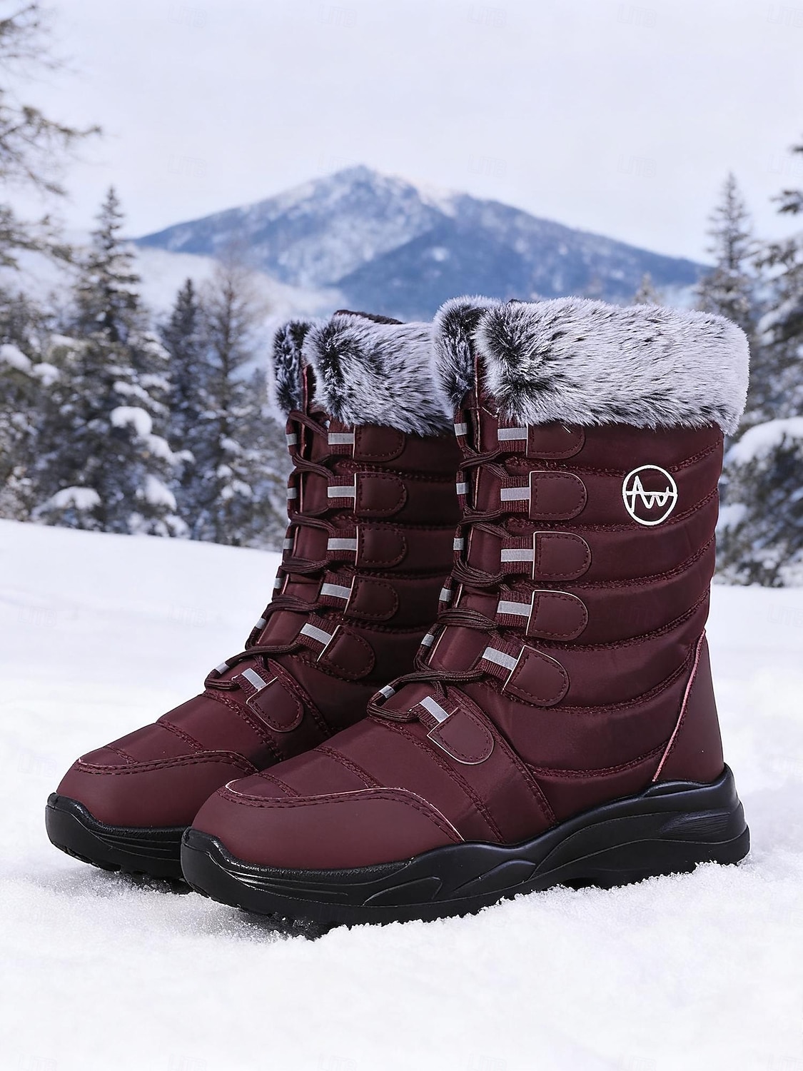 stivali da neve invernali da donna a metà polpaccio color bordeaux con finiture in pelliccia sintetica, stivali da esterno impermeabili e isolanti per escursionismo e sci &tempo freddo del 2026 a $46.99 –P1