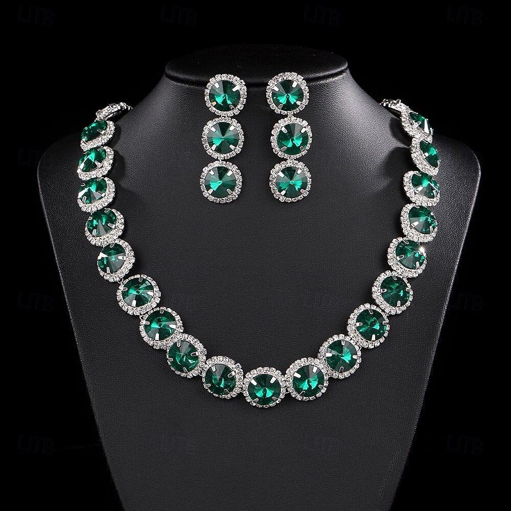 set di gioielli da donna con strass verde smeraldo per la festa di