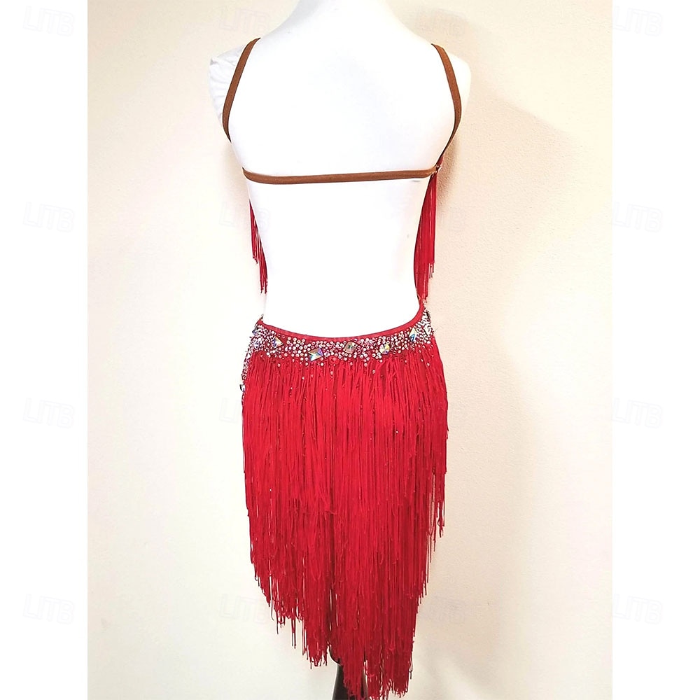 fitted lace wedding dress Fringe Latin Dance Outfit | Wine Red / Purple / Black main image 1