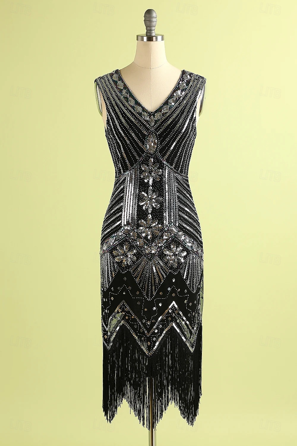 Conjunto Rugido 20s 1920s Hasta la Rodilla Vestido Flapper Vestido Cóctel Disfraz de lujo con accesorios Sin Mangas El gran Gatsby Chica de la aleta Lentejuelas Borlas Escote en Pico Disfraz Mujer 2026 - $50.99 –P4