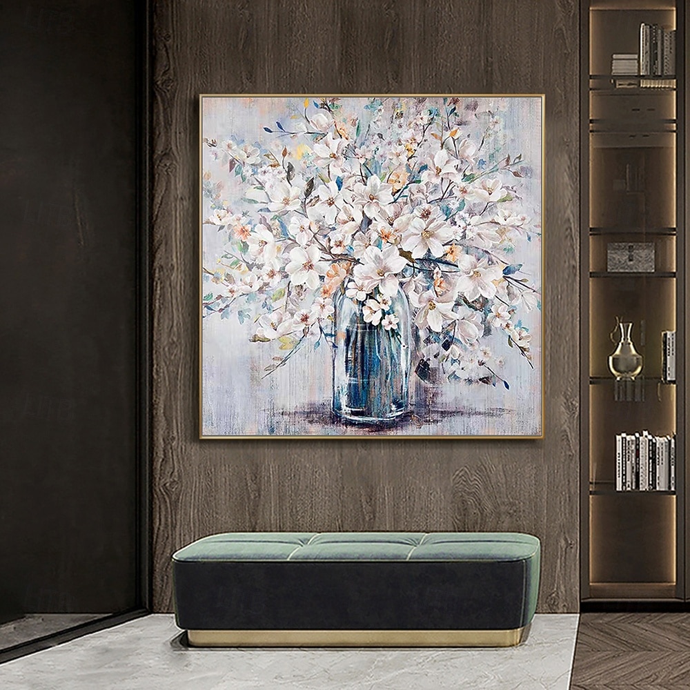 Ručně vyráběné olejomalby z lahví s květinami na plátně, nástěnná dekorace, moderní abstraktní obraz pro domácí dekoraci, rolovaný bezrámový, nenatažený obraz 2026 - $94.99 –P4