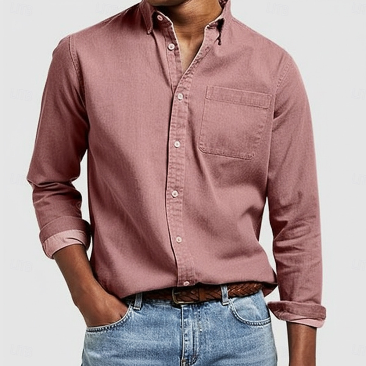 Bărbați Cămașă Cămașă casual Camașă cu nasturi Albastru denim Negru Alb Roz Îmbujorat Roșu-aprins Manșon Lung Simplu Rever Casual Zilnic Buzunar frontal Îmbrăcăminte Bumbac Elegant Modă Casual 2025 - $20.99 –P2