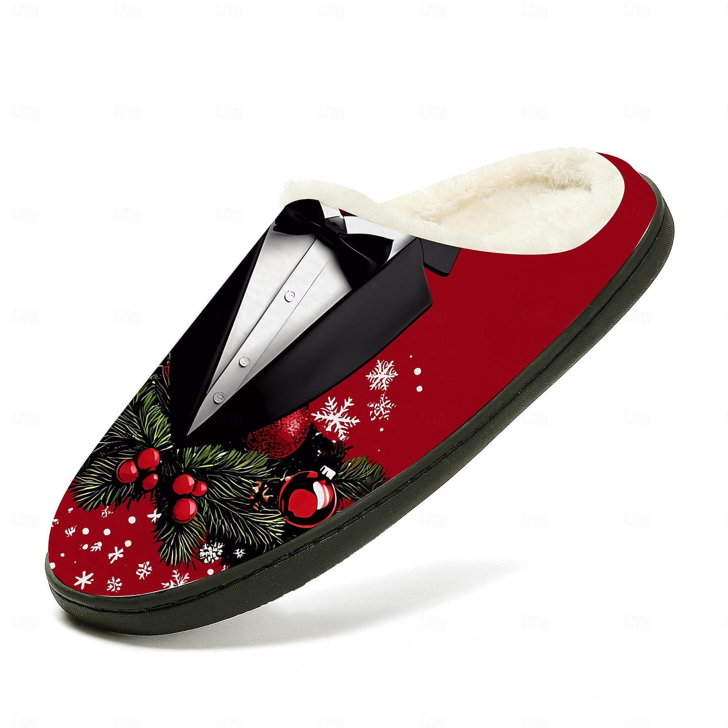 Chaussons imprimés smoking de Noël pour hommes - Design smoking classique, pantoufles doublées de peluche pour hommes, thème des fêtes pour les fêtes de Noël, détente et cadeaux de vacances de 2026 ? $24.99 –P4