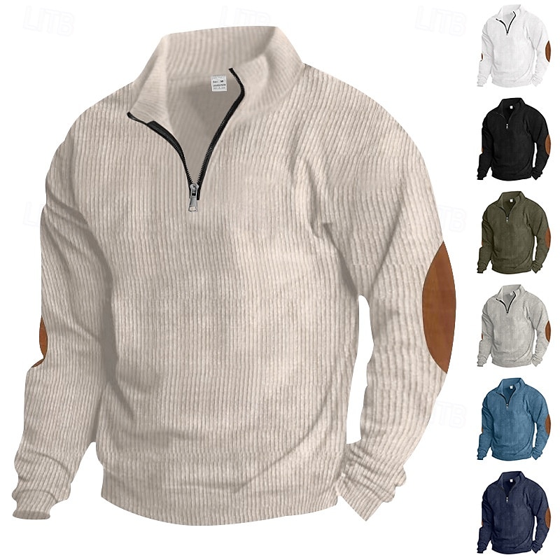 Voor heren Sweatshirt Corduroy Trui met capuchon Stoppen Sweatshirt met kwartrits Abrikoos Spijkerbroekblauw Zwart Wit Leger Groen Opstaande boord Effen Lapwerk Kleurenblok Sport & Outdoor Casual 2026 - $24.99 –P1