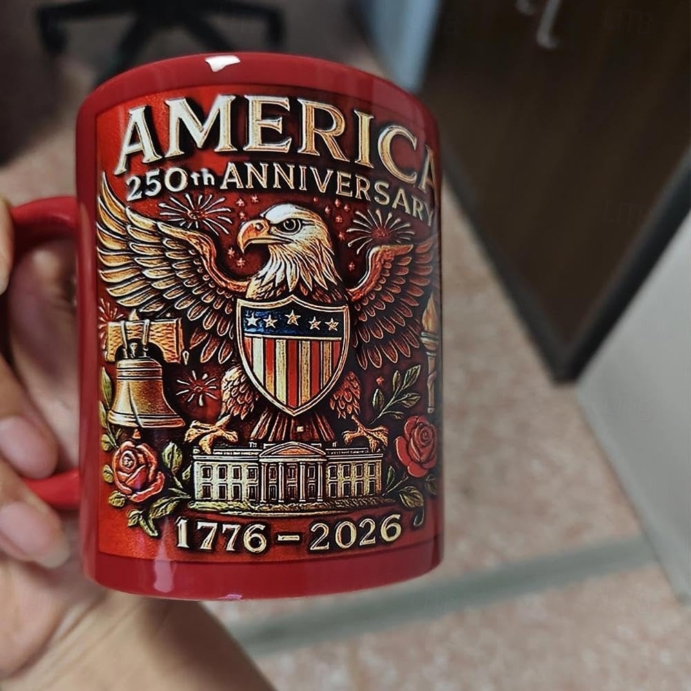 Caneca comemorativa do 250º aniversário dos EUA, caneca de cerâmica de 11 onças para café comemora o 250º aniversário dos Estados Unidos, a águia e a bandeira simbolizam o decorador patriótico, de 2026 por $22.99 –P5