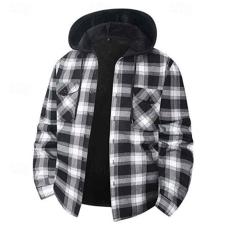 Per uomo Giacca-camicia Giacca camicia Giacca invernale Plaid Vacanza Abbigliamento quotidiano Bianco Rosso Blu Arancione Manica Lunga Con Cappuccio Autunno Inverno Abbigliamento Tasca Frontale del 2026 a $37.99 –P12