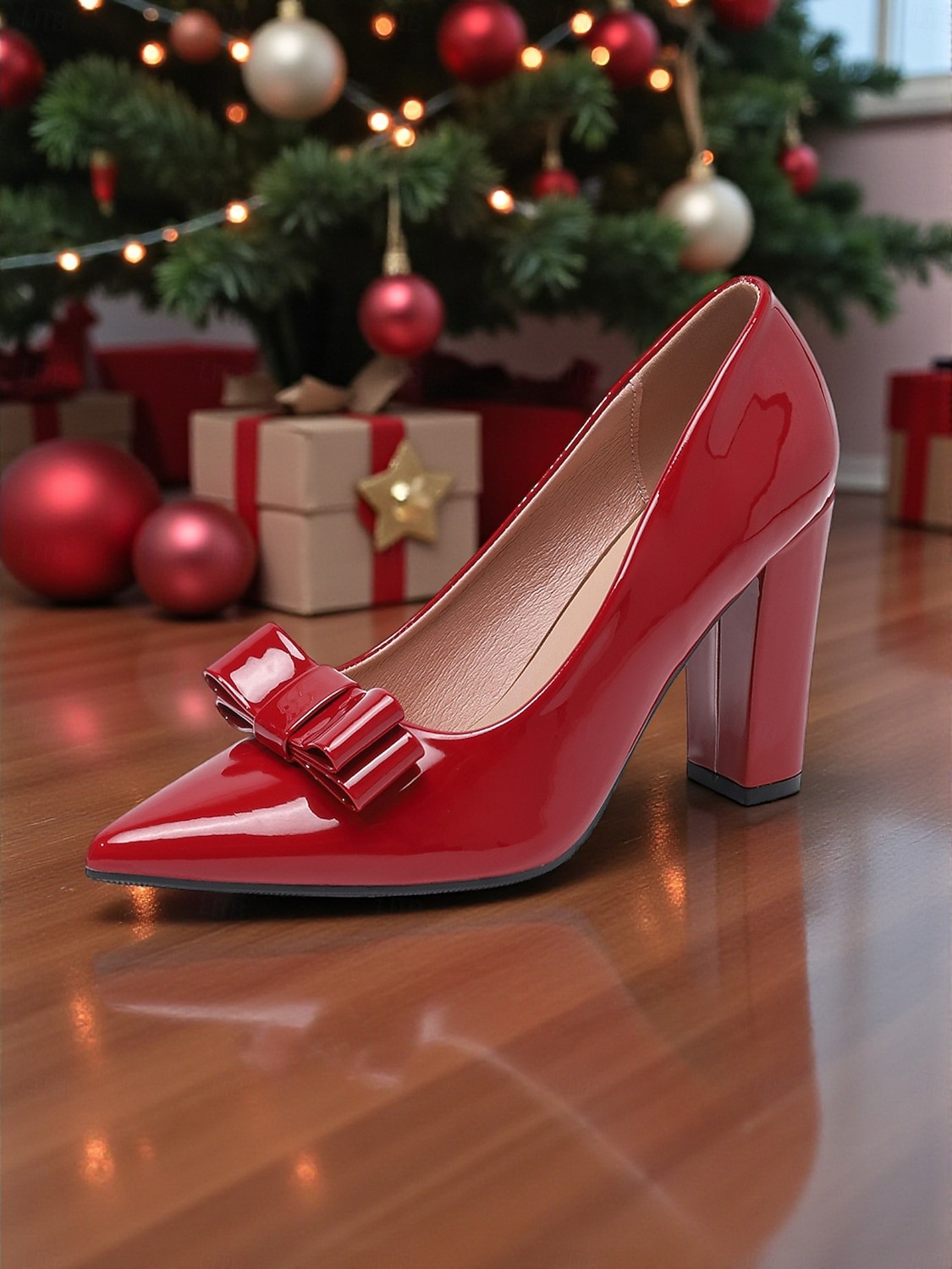 Escarpins à bout pointu en cuir verni vert pour femme, ornés d'un nœud - chaussures élégantes pour les fêtes de fin d'année de 2026 ? $46.99 –P4