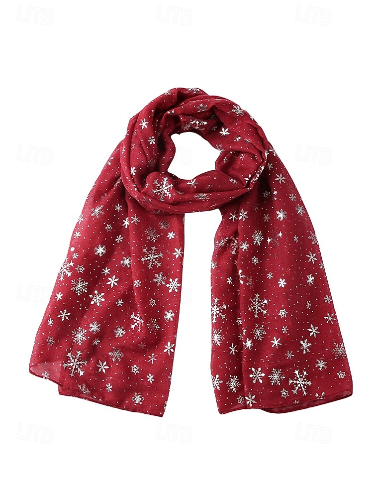 Bufanda navideña de copo de nieve para mujer, diseño festivo en rojo y blanco con copos de nieve metálicos, material de poliéster suave, perfecta para fiestas navideñas y ropa de invierno. 2026 - $14.99 –P4