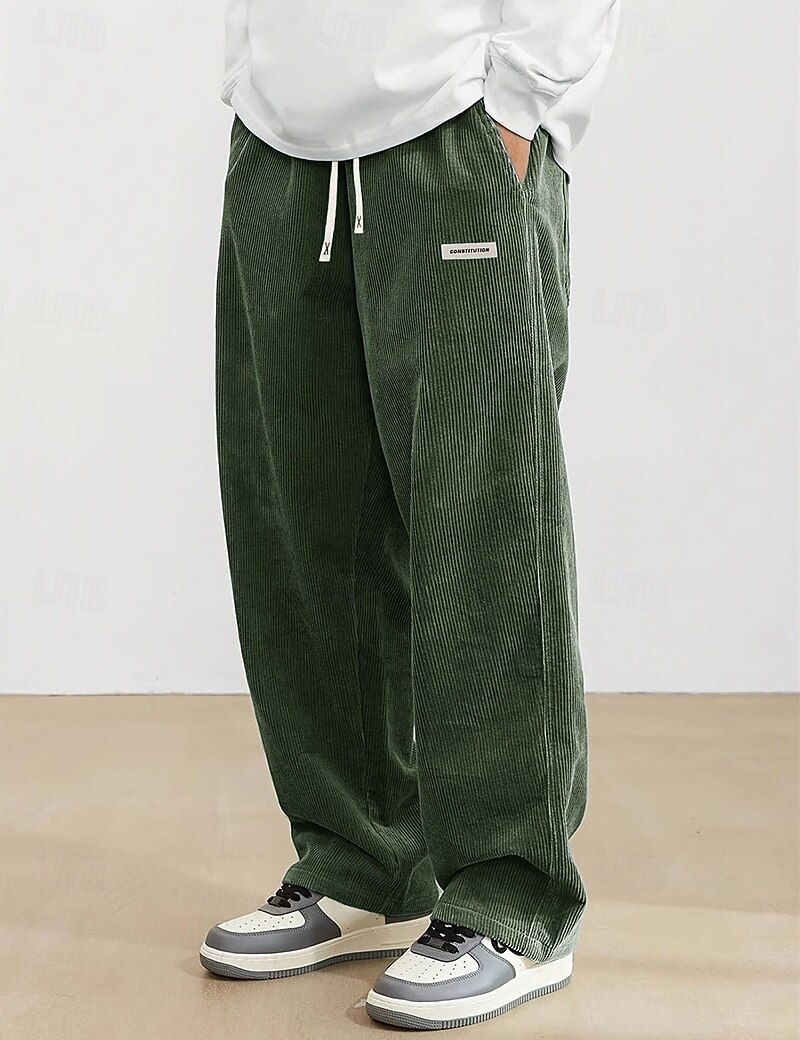 Bărbați Pantaloni Pantaloni Corduroy Pantaloni largi Pantaloni casual Pantaloni de sport cu picior drept Cordon Talie elastică Culoare solidă Confort Lungime totală Zilnic Casă În aer liber Modă Șic 2026 - $25.99 –P8