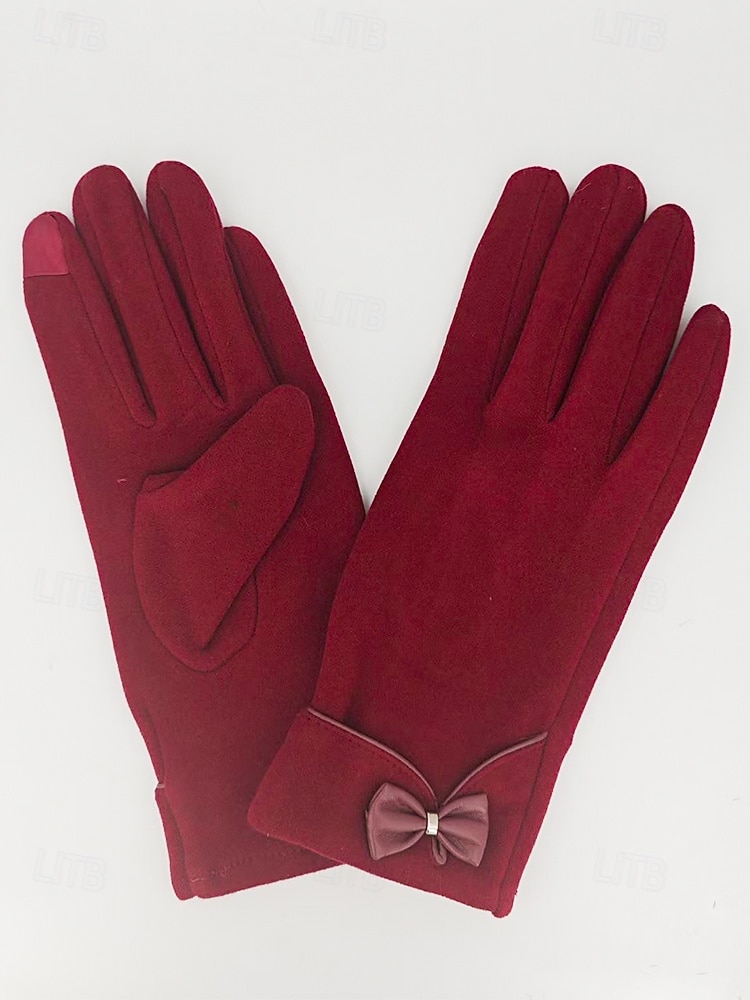 Mănuși de Crăciun pentru femei cu ecran tactil – material cald din poliester cu un design drăguț cu funde, perfecte pentru petreceri și ținute de iarnă 2025 - $11.99 –P4