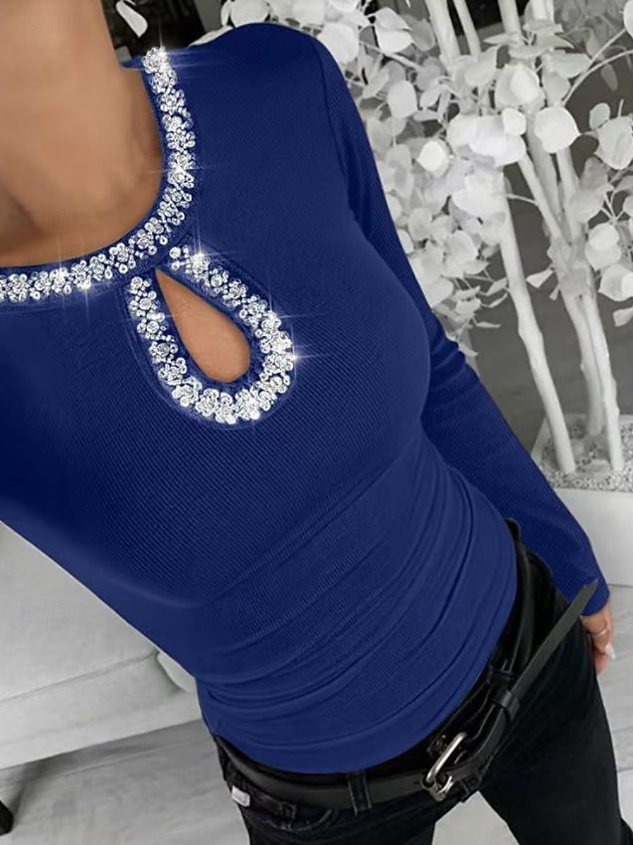 Mulheres Blusa Patchwork Purpurina Côr Sólida à moda Casual Manga Longa Gola Redonda Tops regulares Diário Azul Preto Vinho Verde Primavera Outono Inverno de 2026 por $25.99 –P10