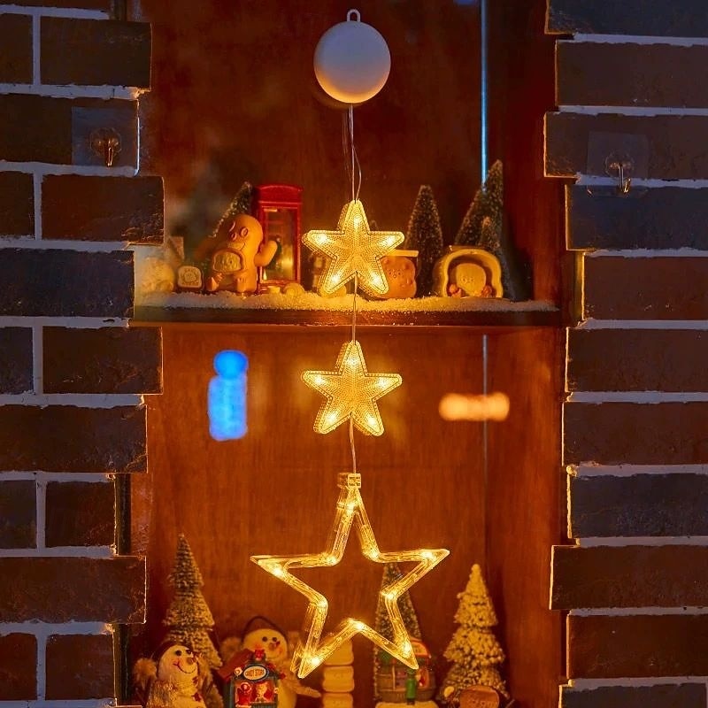Luz de Janela de Natal 1PC com Bateria Luz de Cortina Branca Quente Suspensa com Ventosa Luz de Árvore de Natal e Estrela para Decoração de Janela em Festa de Natal e Ano Novo de 2025 por $11.99 –P12