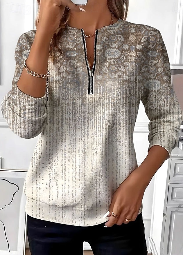 Damen Pullover Sweatshirt Sweatshirts mit Reißverschluss Reißverschluss Druck Grafik Paisley-Muster Mode Lässig Langarm Rundhalsausschnitt Rundhals Normale Oberteile Straße Alltagskleidung Blau Grün 2026 - $27.99 –P1