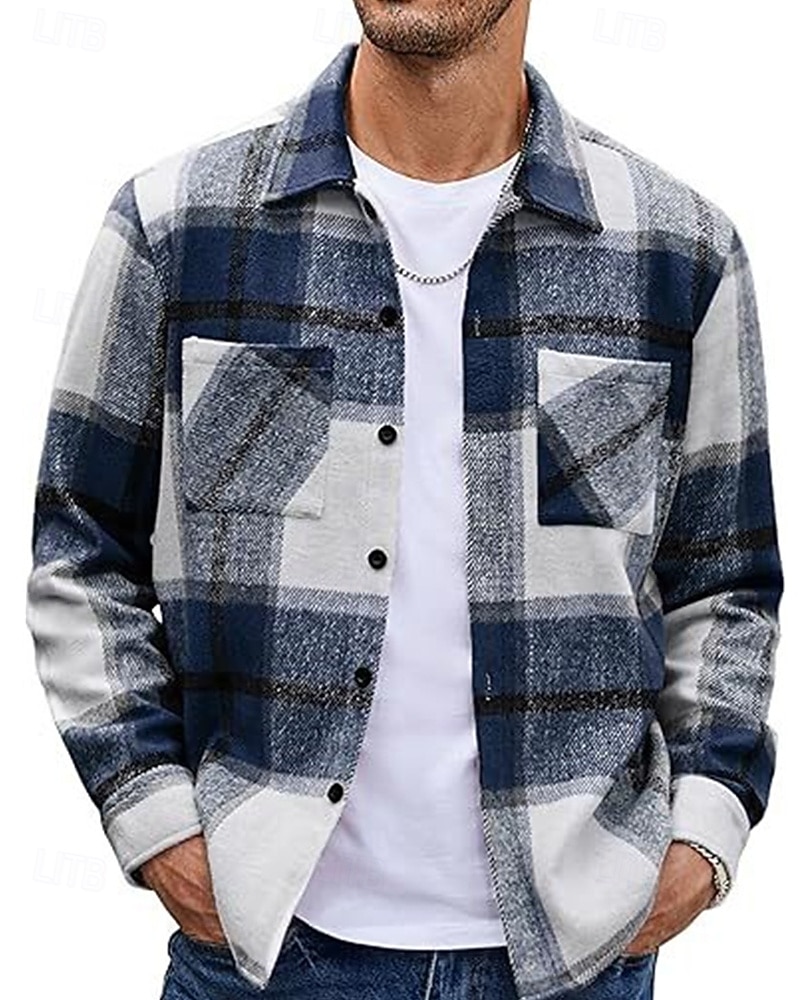 Miesten Paita Rento paita Flanellipaita Button Up paita Rubiini Pitkähihainen Skottiruutukuvio Kauluskäänne Katuvaatteet Loma Tasku Vaatetus Puuvilla Muoti Vapaa-aika Mukava 2026 - $30.99 –P1