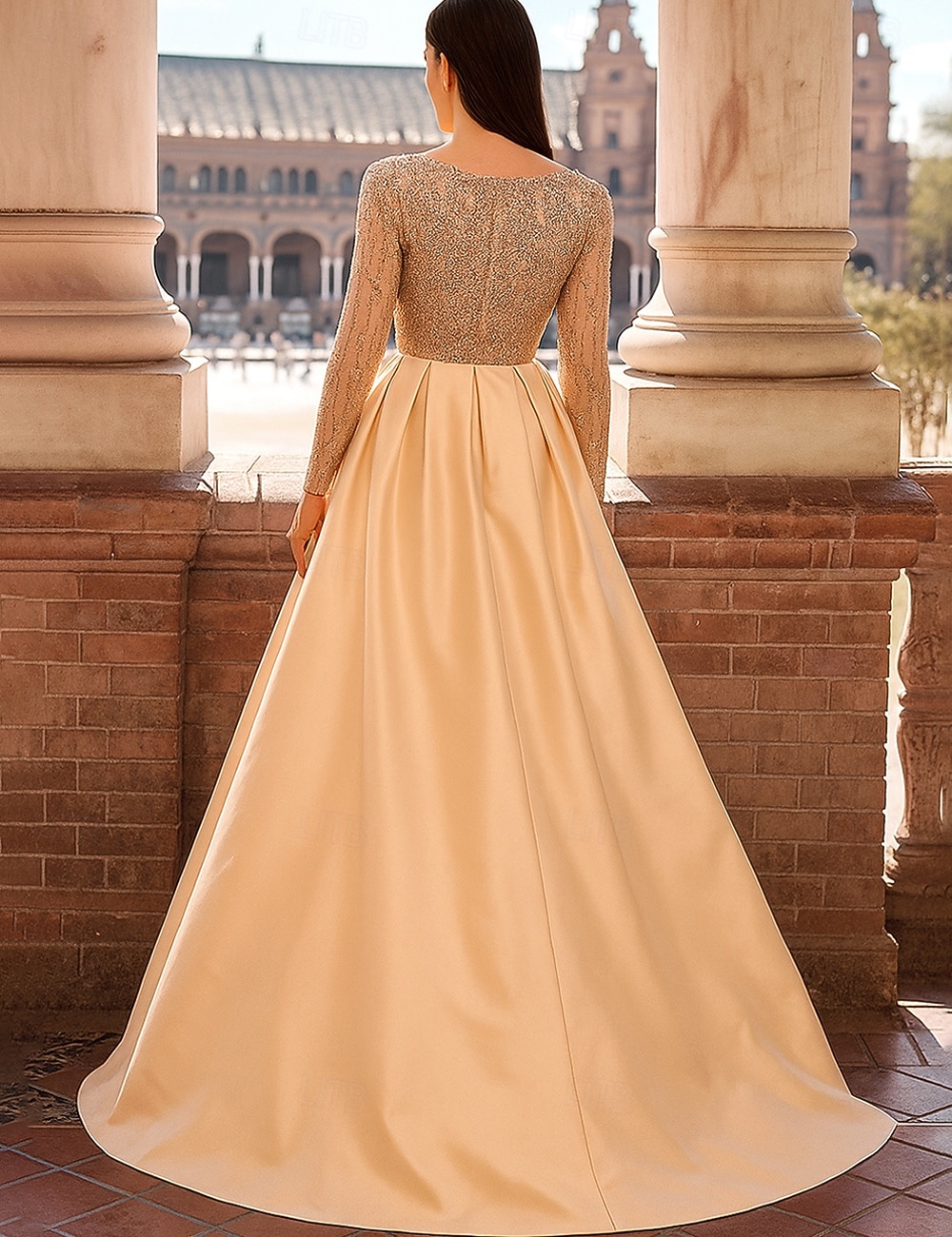 A-Linie Schlauchkleid Bodenlang Abendkleid Überrockkleid Langarm V Ausschnitt Elegant Vintage luxuriös Formell Spandex Paillettenbesetzt Polyester Brautmutterkleid mit Paillette Farbblock 2025 - $104.99 –P2