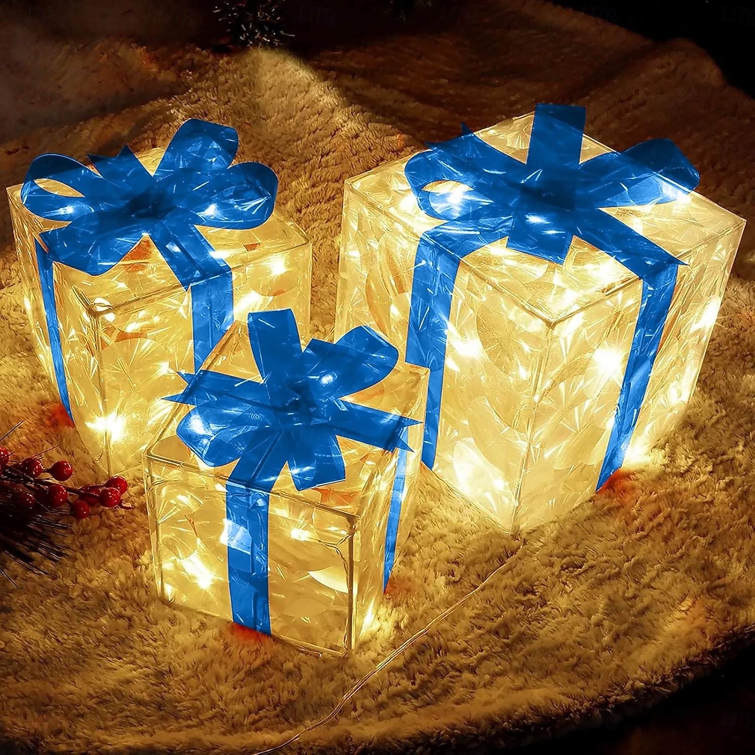 3 Pcs Christmas bow LED luminous gift box for indoor and outdoor Christmas atmosphere decoration lights, ornaments, props, AAA battery box 13/15/19CM 2025 - CAD $25.99 –P14