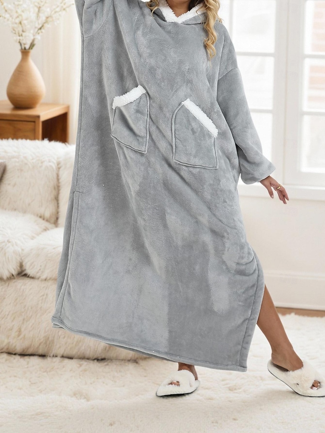 Damen Schlafanzug Freizeitkleidung Flanell Warm Mode Tragbarer Decken-Hoodie Einfarbig Tasche Heim Täglich Bett Langarm Kapuzenpullover Schwarz Marineblau Königsblau Grün Hellgrau Herbst Winter 2026 - $59.99 –P1