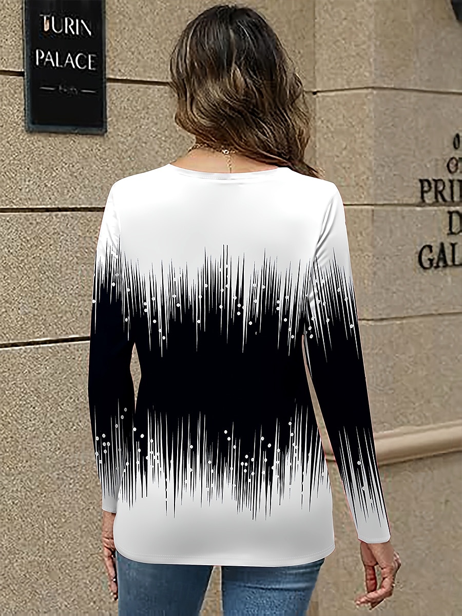 Damen T Shirt Druck Ombre Grafik Geometrisch Vintage Stilvoll Klassisch Langarm V Ausschnitt Normale Oberteile Täglich Schwarz Herbst Winter 2026 - $24.99 –P2
