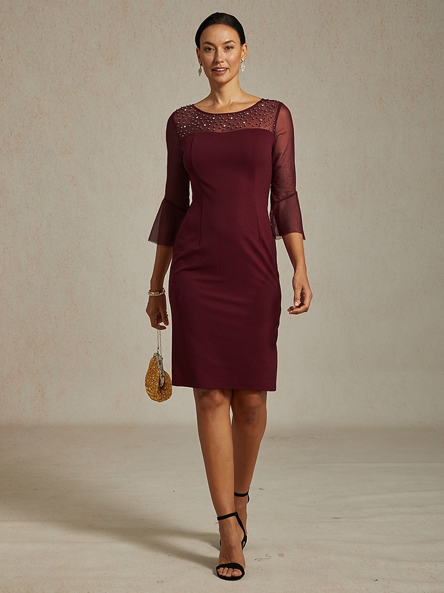 Women's Midi Dress Sheath Dress Elegant Regular Fit Solid Color Half Sleeve Crew Neck Burgundy 2026 - $39.99 –P1