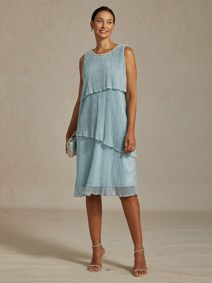 Femmes Robe Midi Robe fourreau Robe Plissée Robe dos nu Élégant Fête Formel Soirée robe demoiselle d honneur Cocktail Coupe régulière Couleur Unie Sans manches Col ras du cou Bleu Ciel Été Printemps de 2025 ? $141.99 –P2