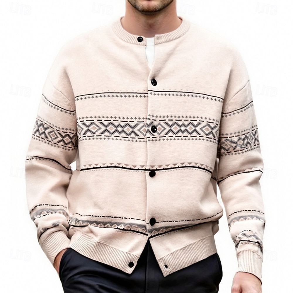 Herren Weihnachtspullover Strickjacke Kurzer Pullover Strickpullover Gerippt Stricken Normale Oberteile Button-Down Geometrisch Rundhalsausschnitt Mode Klassisch Urlaub Alltagskleidung Bekleidung 2026 - $42.99 –P5