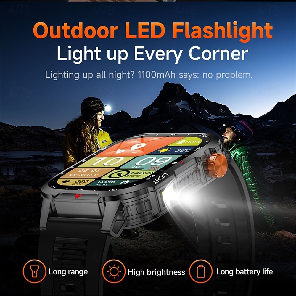 Nowy globalny smartwatch 2,01 cala, 1100 mAh, duża bateria, kompas LED, męski zegarek sportowy do użytku na świeżym powietrzu, asystent głosowy, połączenia bezprzewodowe 2025 - $37.99 –P4