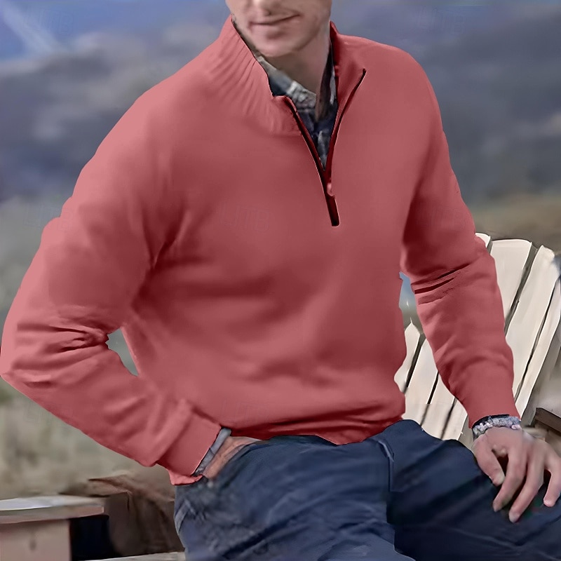 2026年 男性用 ニット プルオーバーセーター クォータージッププルオーバーセーター リブ ニット レギュラートップス ニット スリムフィット 平織り スタンドカラー ニット コンテンポラリー カジュアル デイリーウェア 衣類 秋 ディープパープル レイクブルー M L XL  コレクション – $30.99 –P11