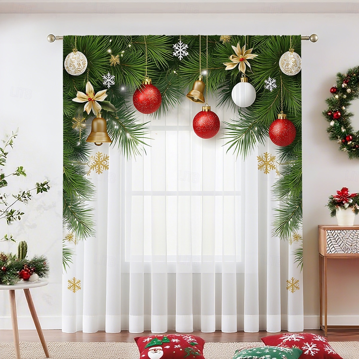 Рождественские прозрачные шторы серии 2025, 3D цифровая печать, оконные шторы для гостиной, спальни, праздничное украшение, декор для дома, элегантные праздничные шторные панели 2025 - $12.99 –P5