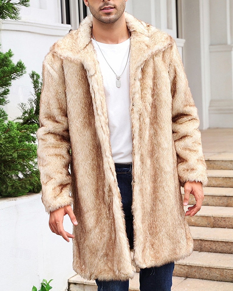 Herren Winterjacke Kunstpelzmantel Urlaub Täglich Thermowarm Fleece Herbst Winter Einfach Mode Streetwear Revers Lang Kamel Dunkelgrau Schwarz Weiß Gelb Jacken 2026 - $74.99 –P11